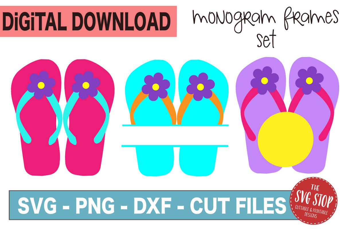 Flip Flop Monogram Frames - SVG, PNG, DXF example image 1