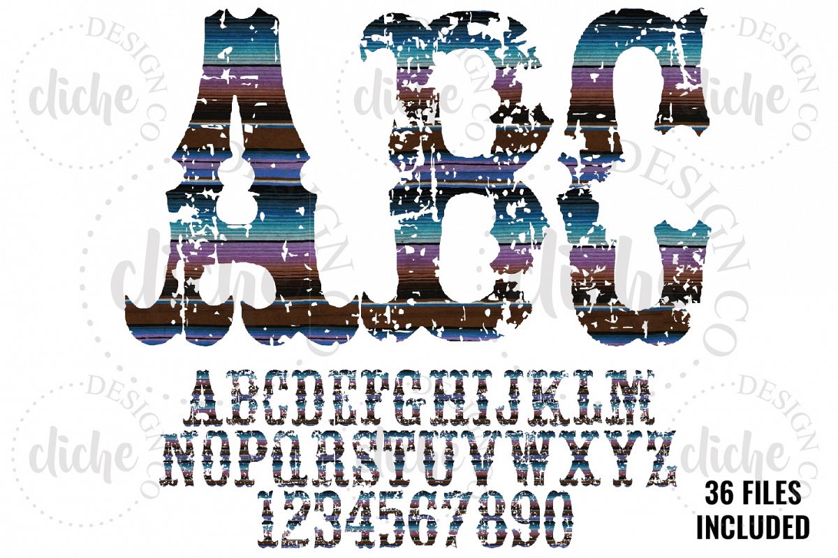 Grunge Serape Alphabet Sublimation Set example image 1