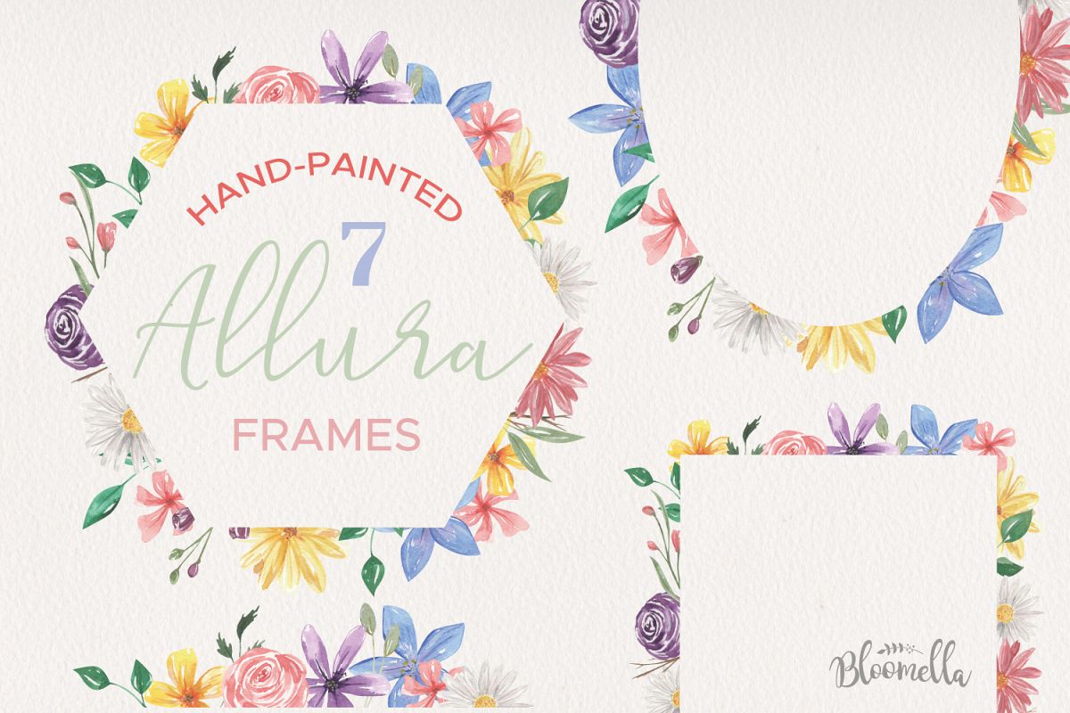 Allura Florals 7 Frames Diasy Flowers Watercolor Blue Pink example image 1