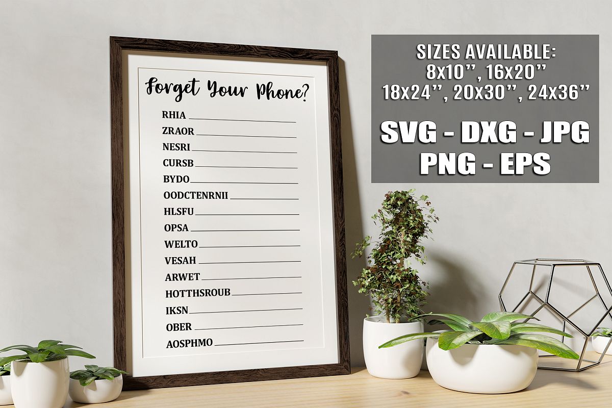 Forget Your Phone Funny Bathroom Word Scramble Sign SVG EPS example image 1
