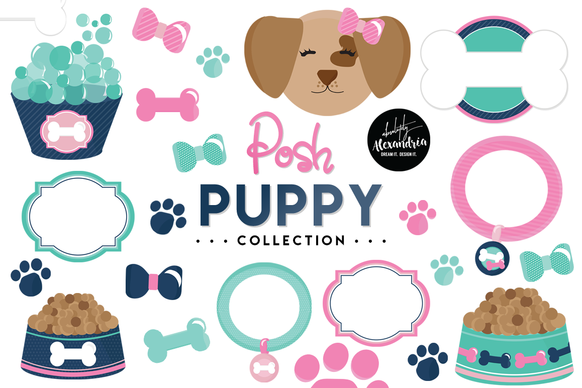 Posh Puppy Clipart Graphics & Digital Paper Patterns Bundle example image 1