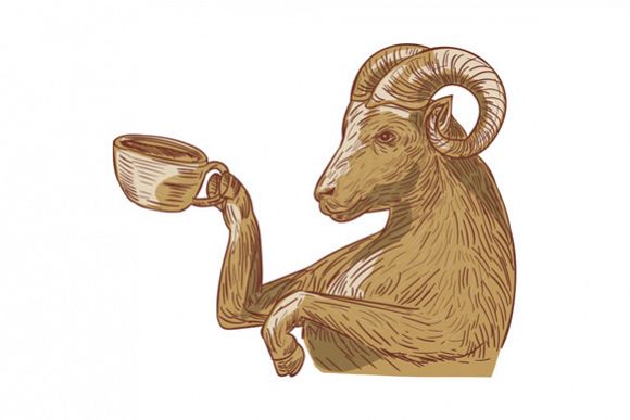 Ram Goat Drinking Coffee Drawing example image 1