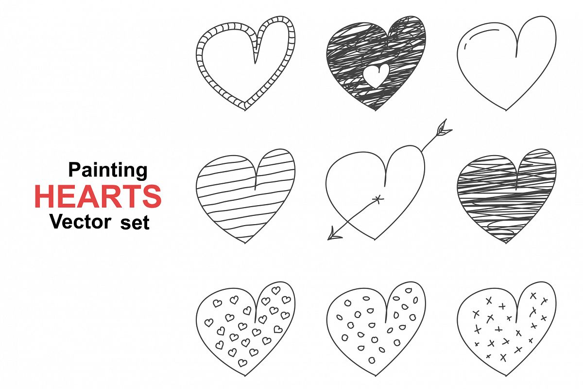 Set of hand drawn painting hearts. example image 1