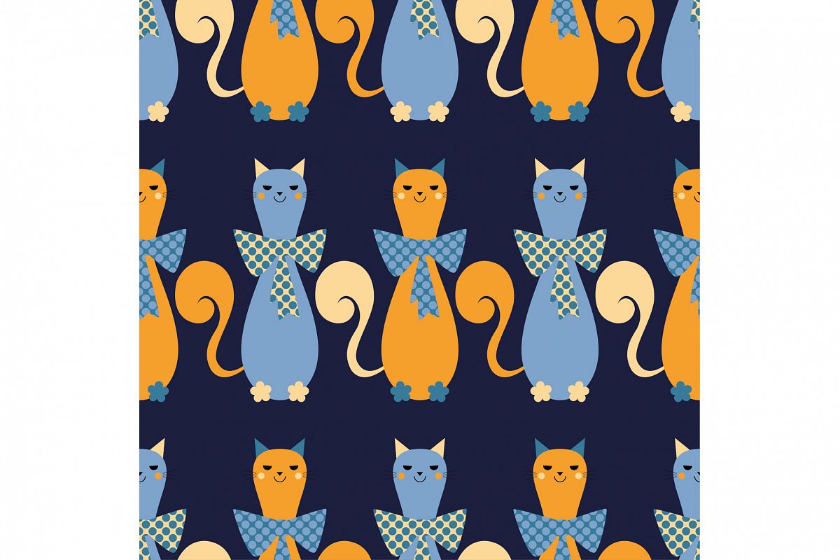 Seamless vector background with decorative cats. example image 1