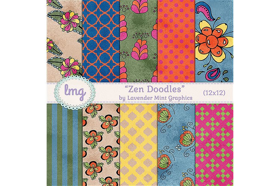 Zen Doodles Digital Scrapbook Paper example image 1