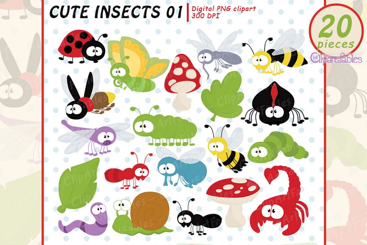 Cute INSECT clipart, bugs clip art, digital art example image 1
