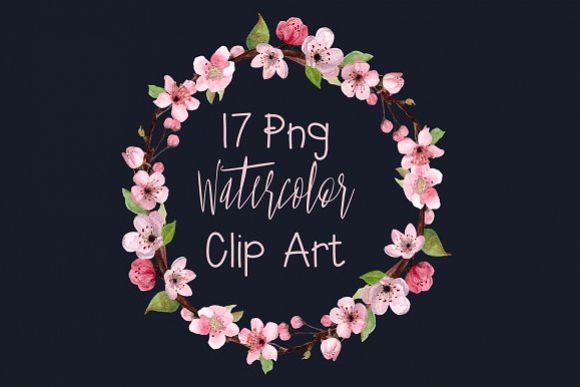 17 Watercolor Cherry Blossom ClipArt example image 1