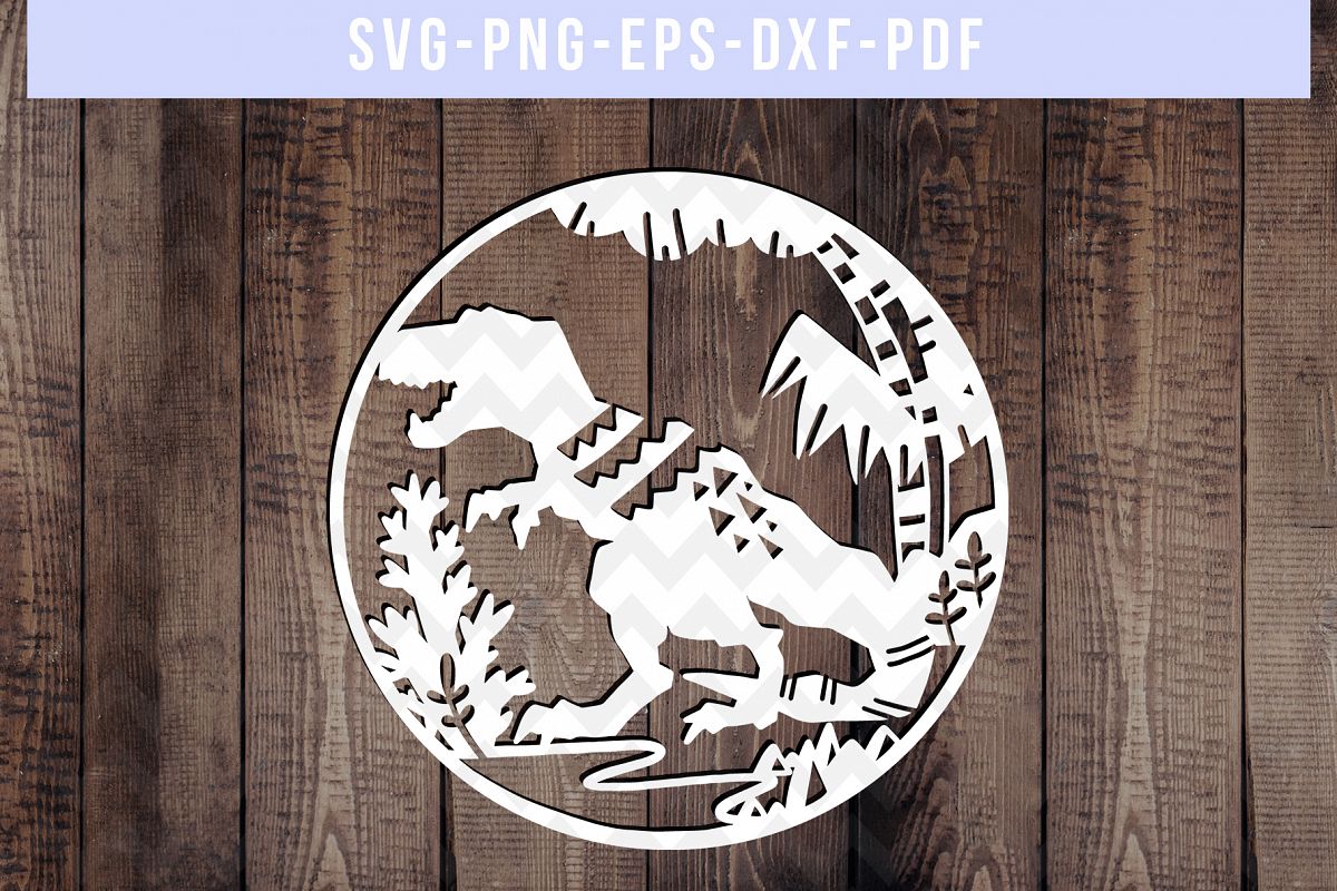 Download Dinosaur Papercut Template, T-Rex SVG, Baby Cut File DXF PDF