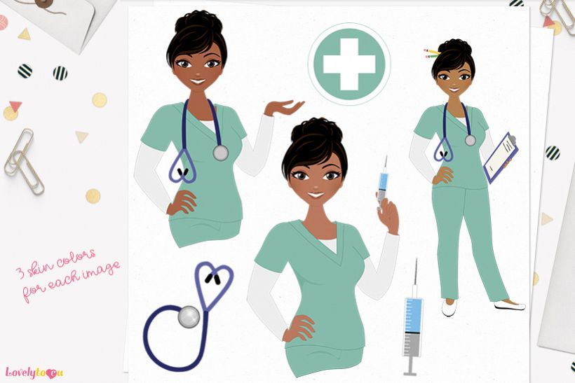 Woman nurse character clip art L066 Jewel example image 1