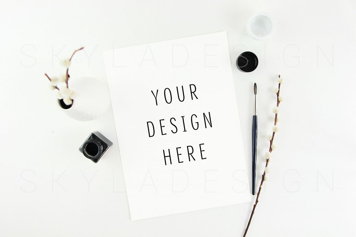 Feminine artist mockup flatlay, styled stock example image 1