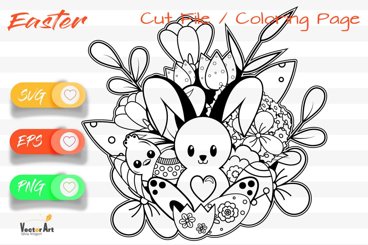The cute Bunny- Cut File and Coloring Page example image 1