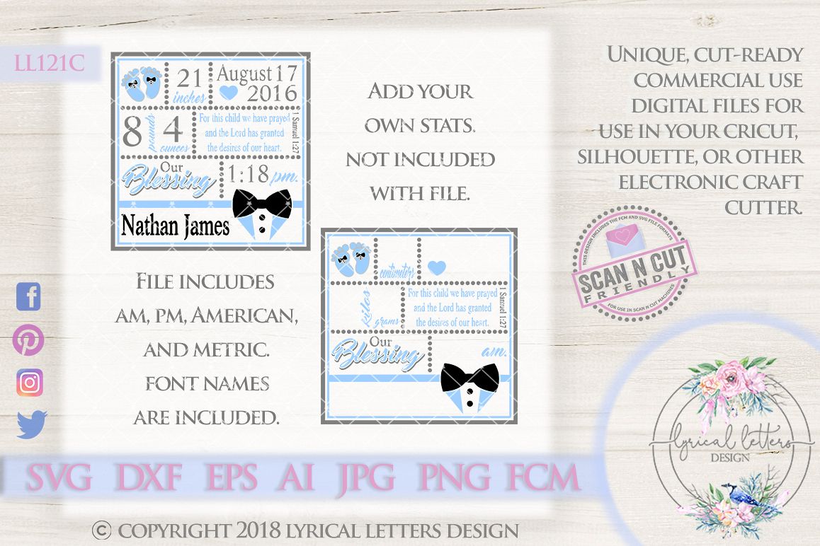 Our Blessing Baby Boy 1 Samuel 1:27 Birth Stats SVG Cutting File LL121C SVG DXF FCM EPS AI JPG PNG example image 1