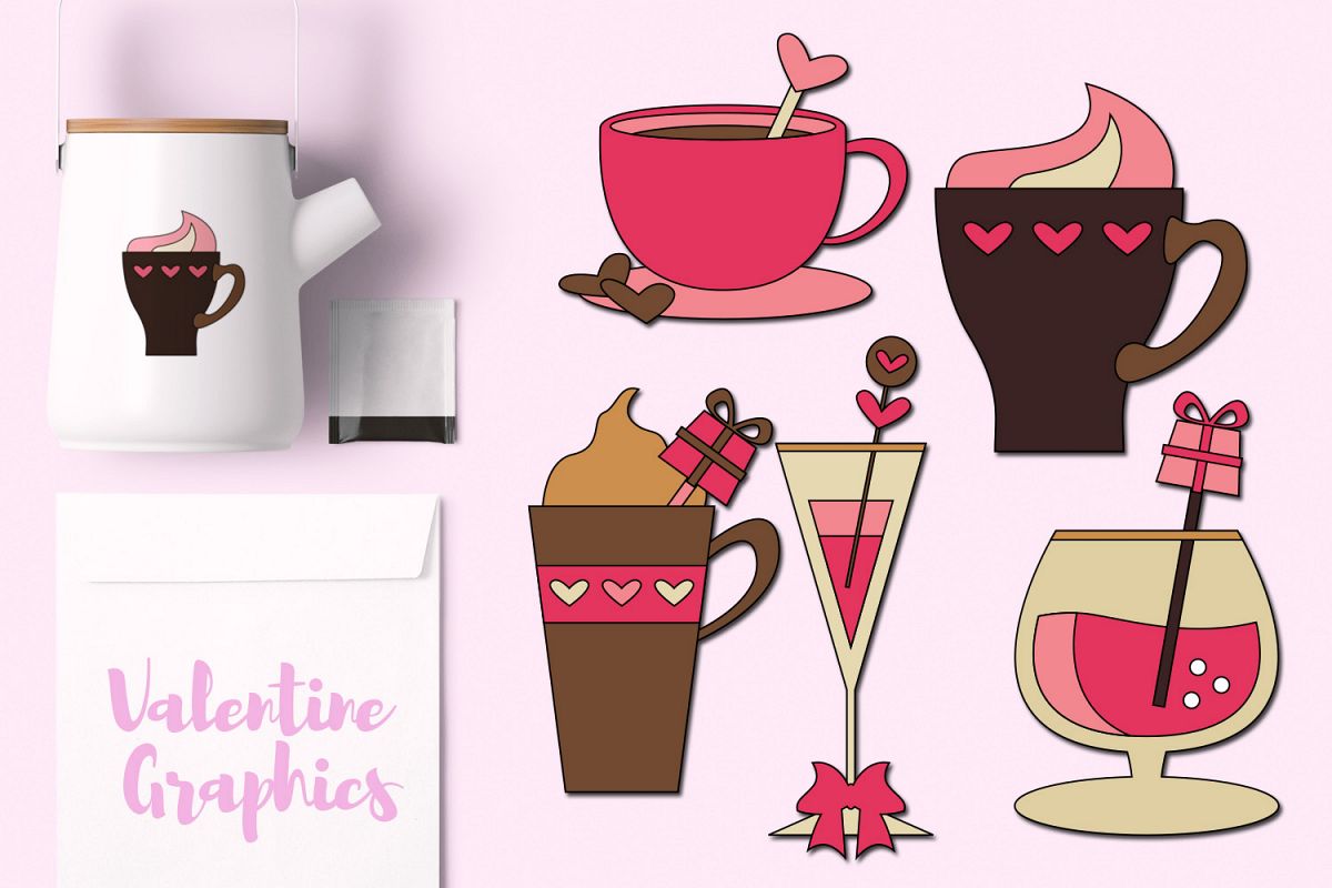 Valentine drinks, coffee latte cappuccino and cocktail example image 1