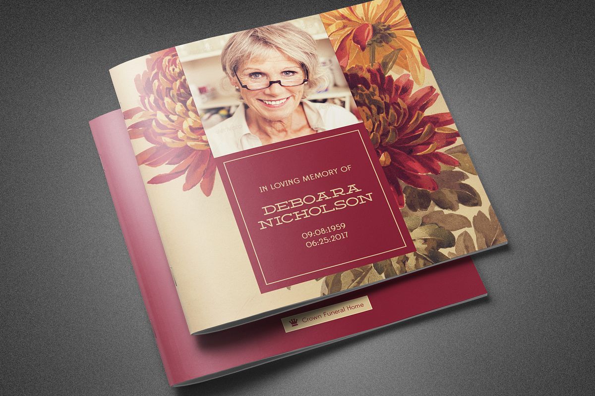 Burgundy Floral Funeral Program example image 1