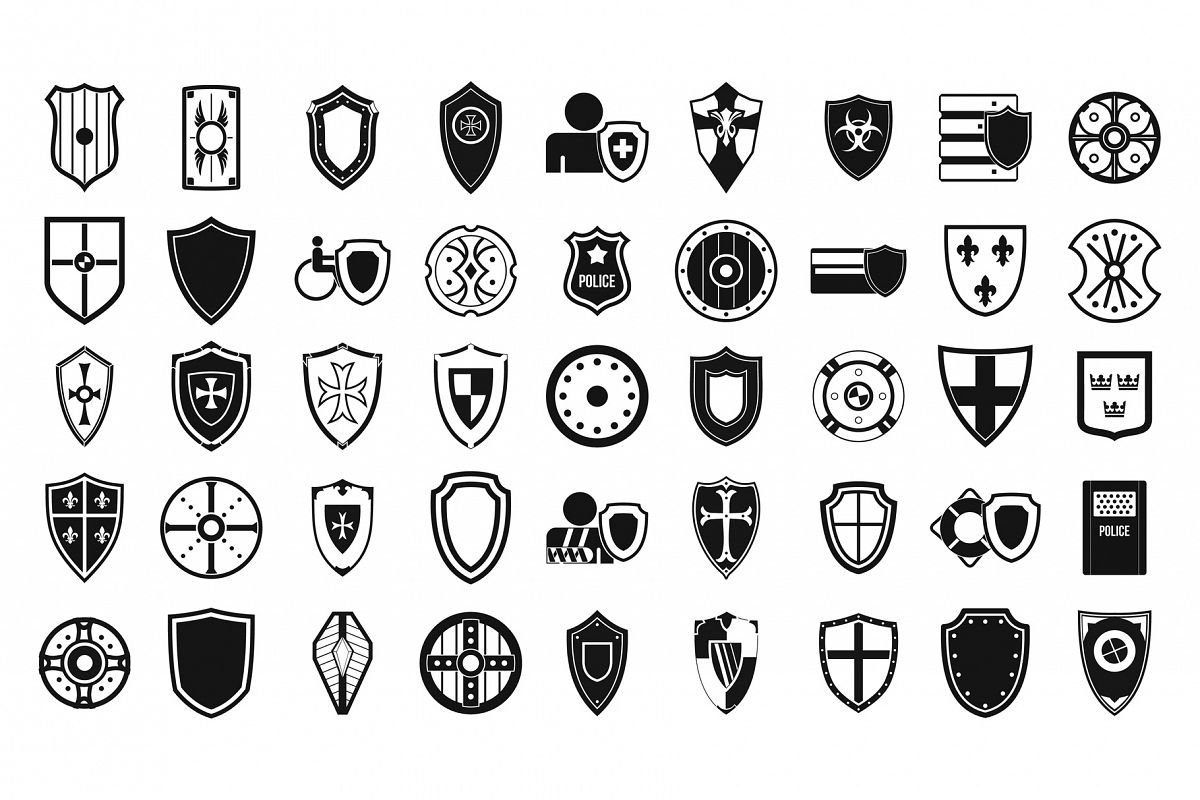 Shield icon set, simple style example image 1