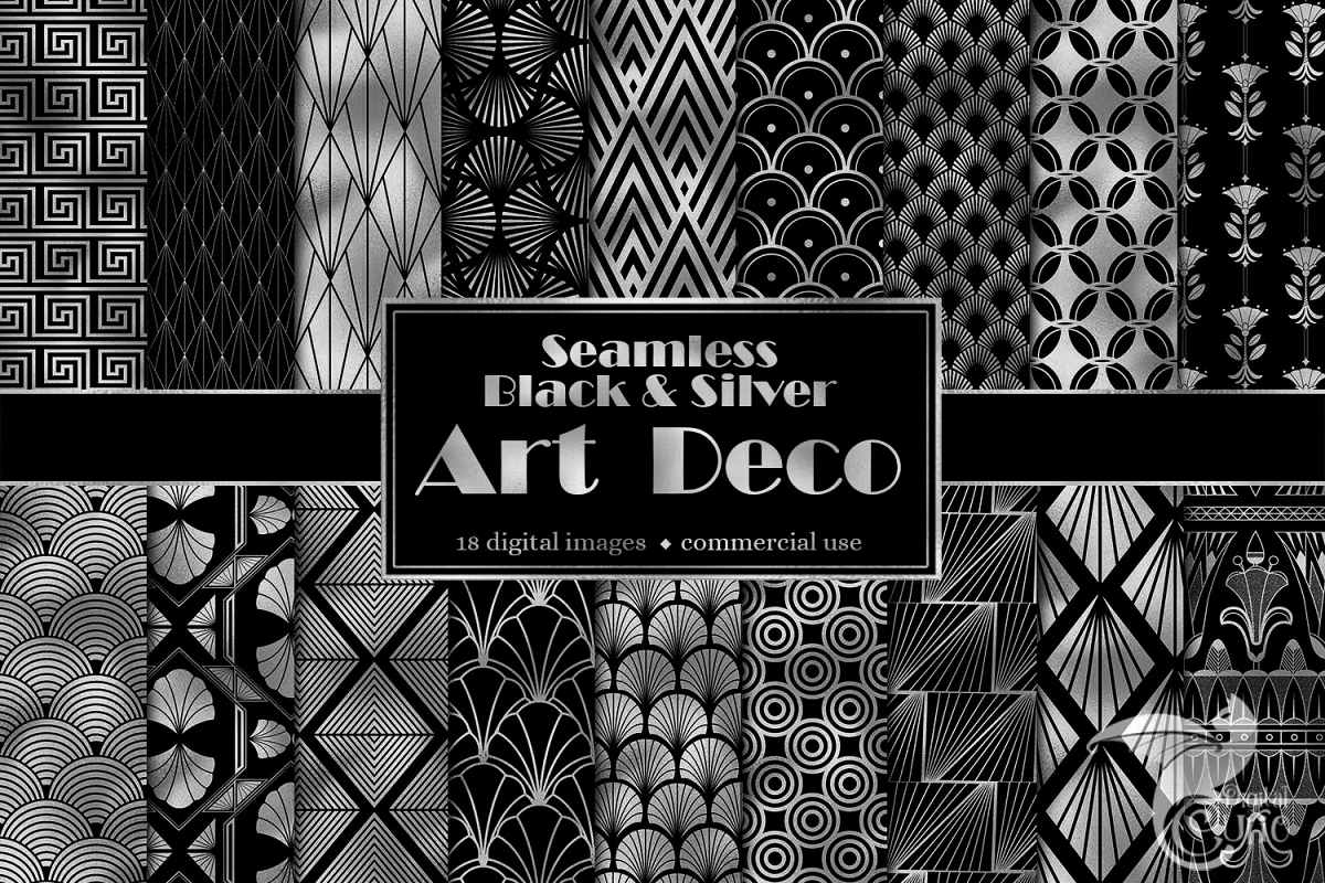 Black and Silver Art Deco Digital Paper example image 1