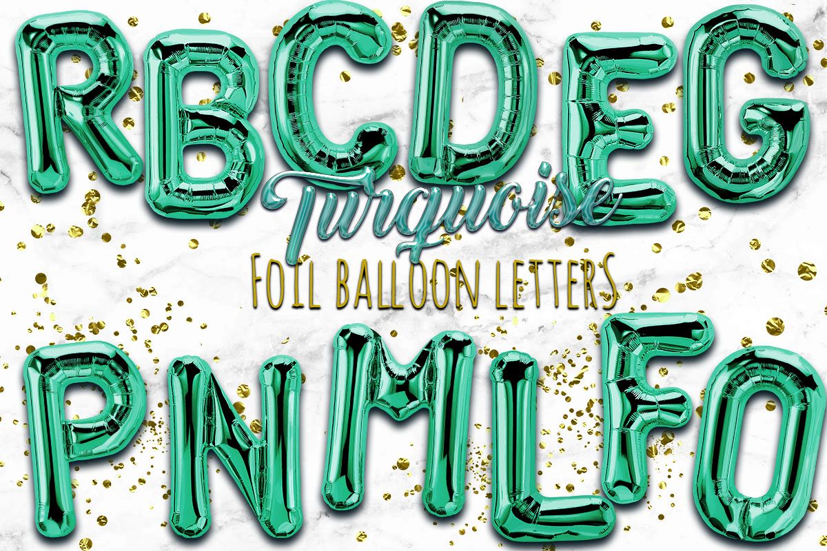 Turquoise Foil Balloon Numbers PNG- Hand Drawn example image 1