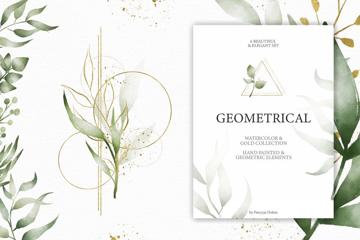 Geometrical. Gold & Watercolor Kit example image 1