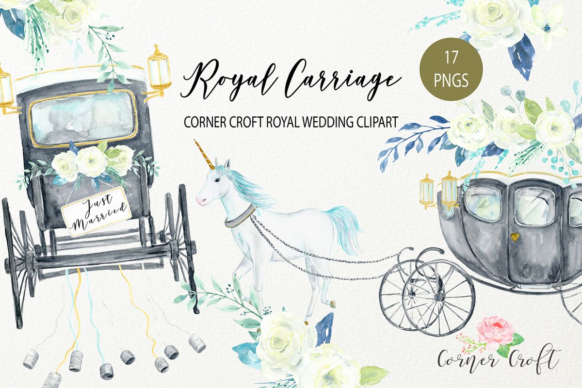 Watercolor Royal Carriage Clipart British Royal Wedding 