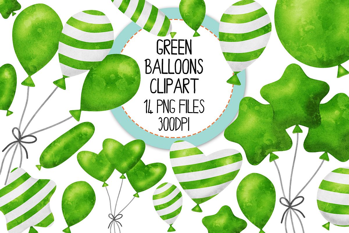 Green Watercolor Balloon Clipart Set example image 1