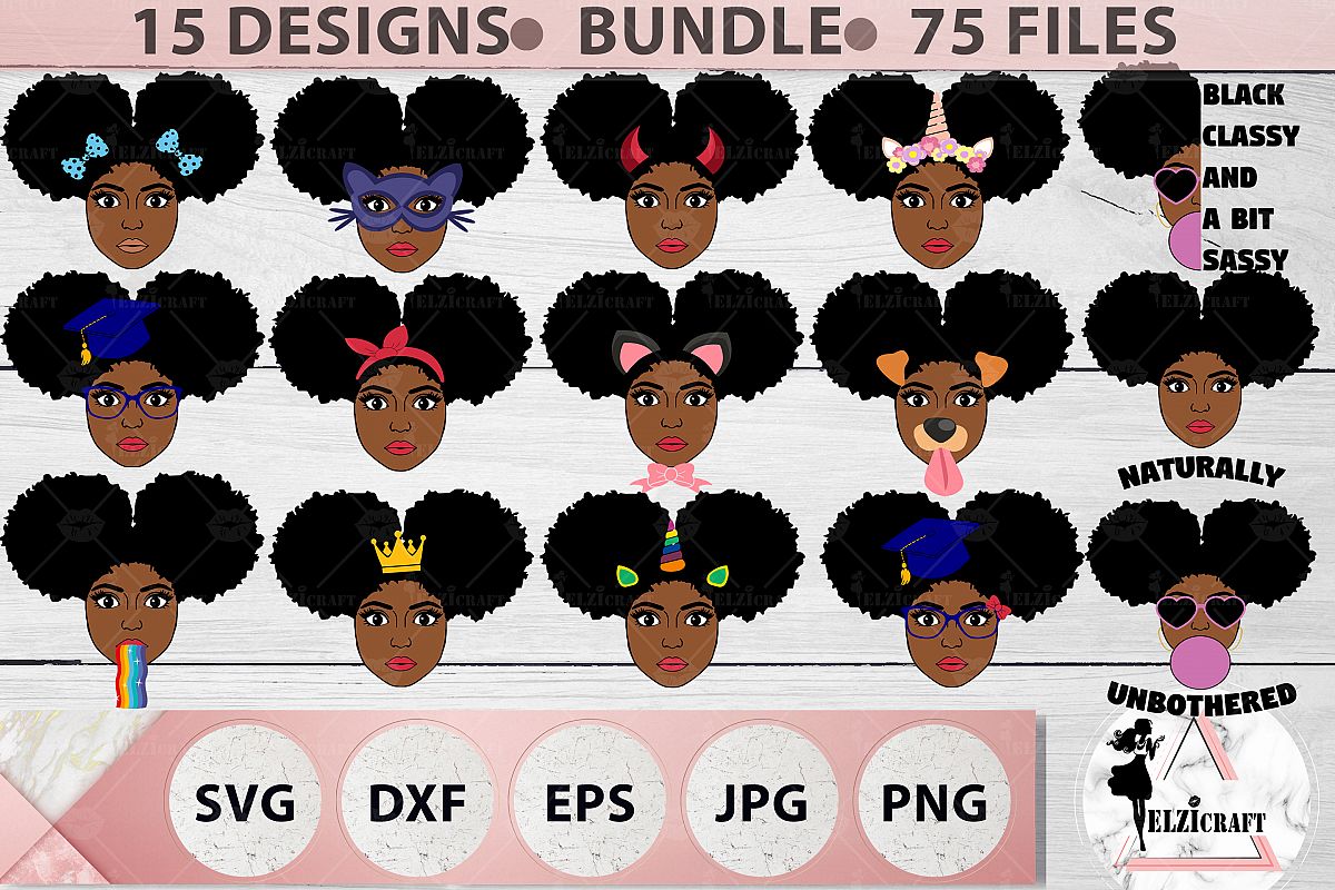 BUNDLE Afro Girl, Afro Girl Face, BAE, BHM SVG Cut File example image 1