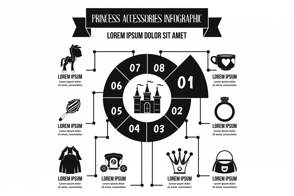 Princess accessories infographic, simple style example image 1