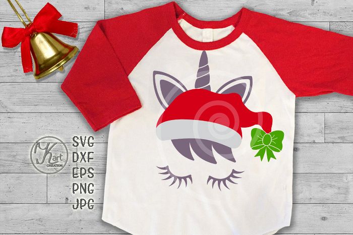 Christmas unicorn in Santa hat eyelashes svg dxf for cut png example image 1