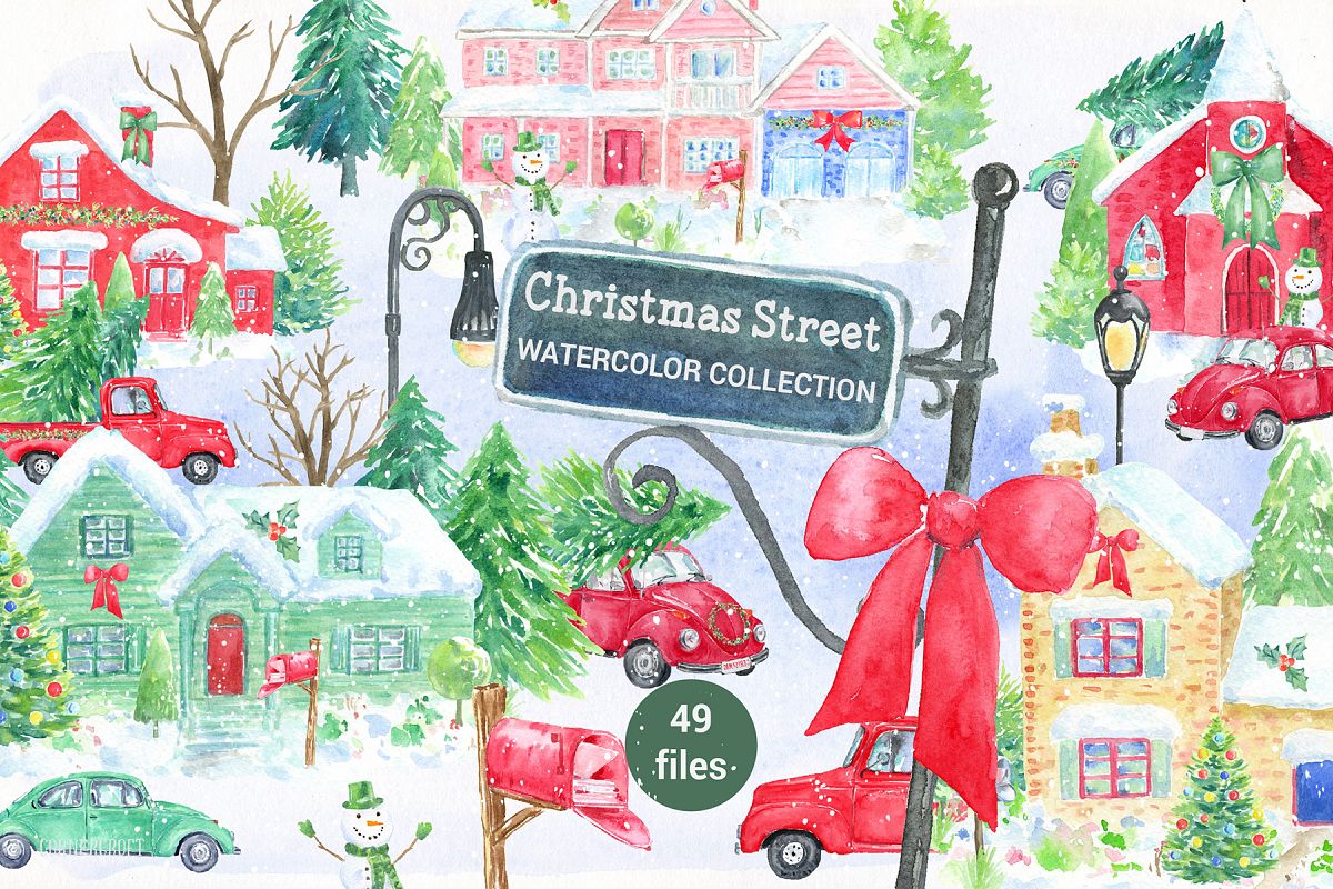 Watercolor Christmas Street example image 1