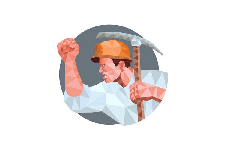 Coal Miner Pick Axe Pumping Fist Low Polygon example image 1