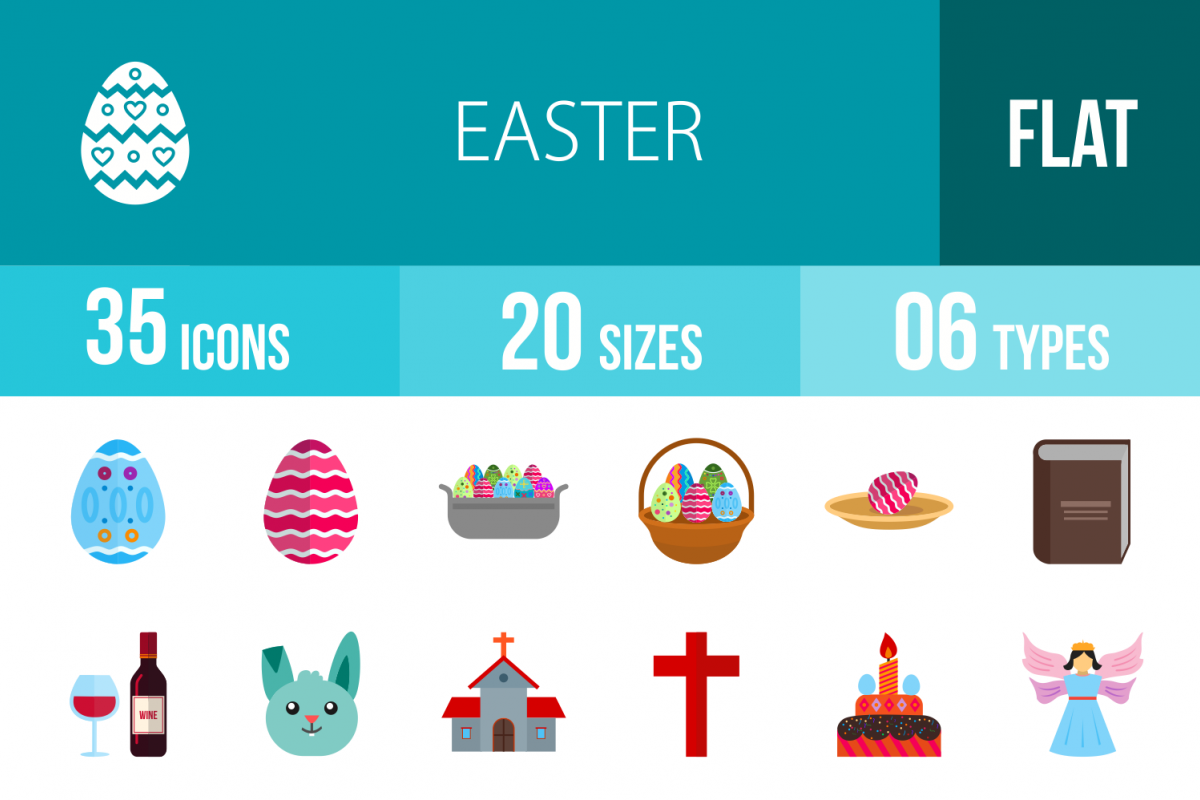 35 Easter Flat Multicolor Icons example image 1