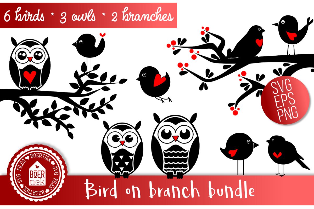 Bird on branch Bundle, SVG file example image 1
