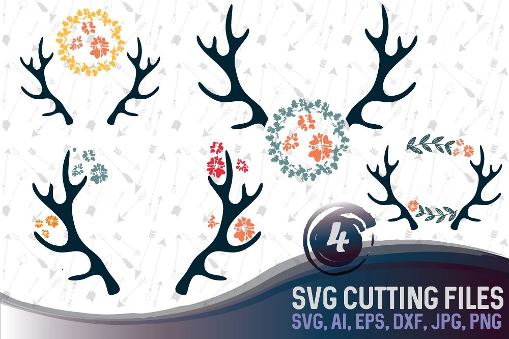 Antlers and flowers Bundle SVG, DXF, JPG, PNG, DWG, AI, EPS example image 1