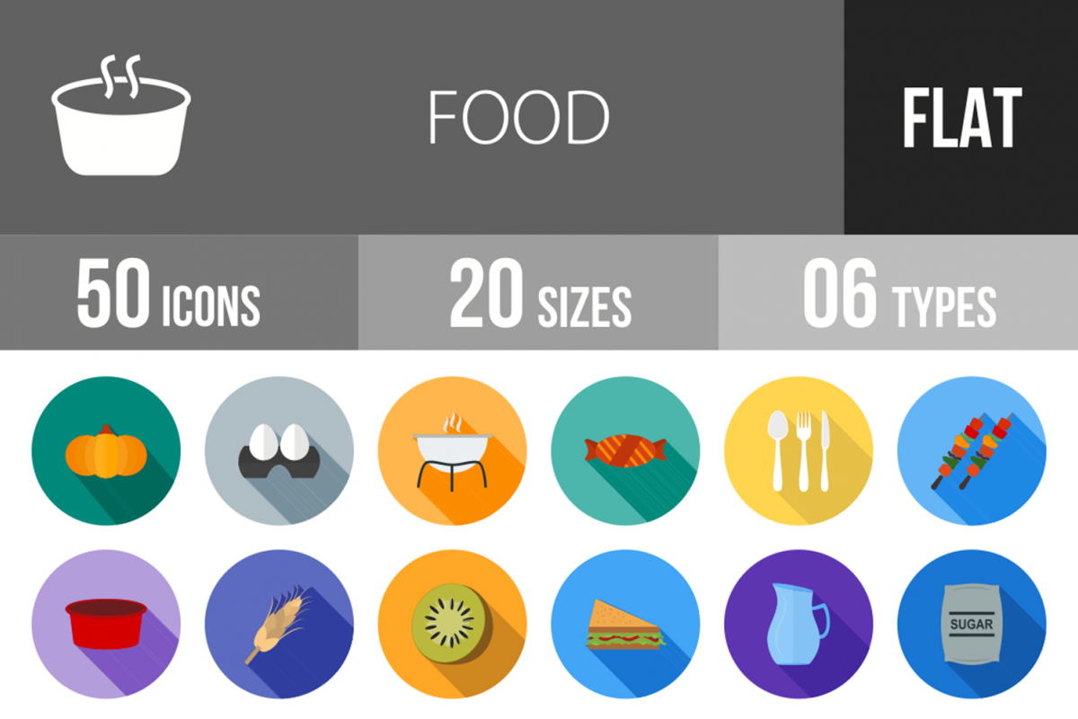 50 Food Flat Long Shadow Icons example image 1