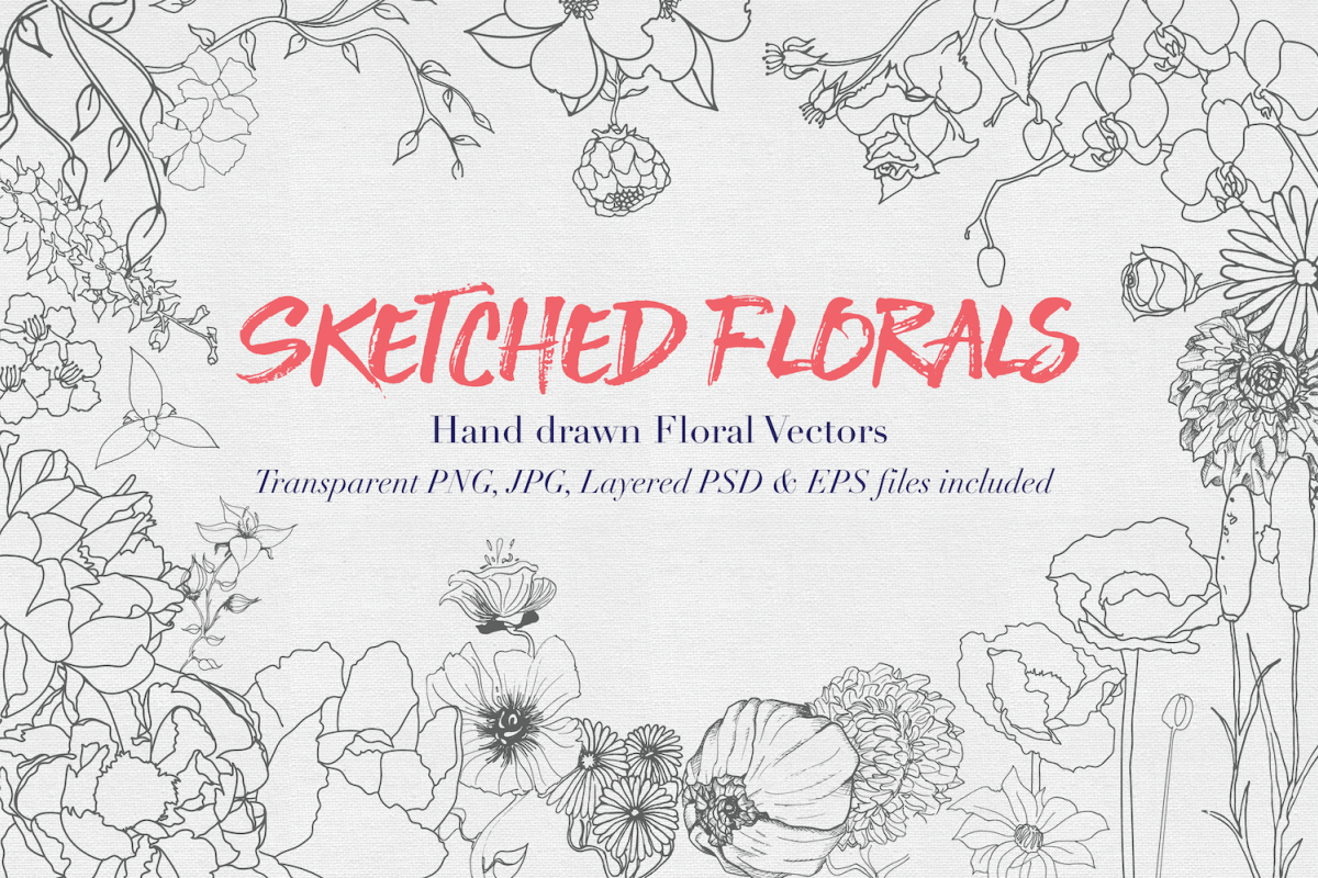 Hand drawn Sketched Flower Vectors example image 1