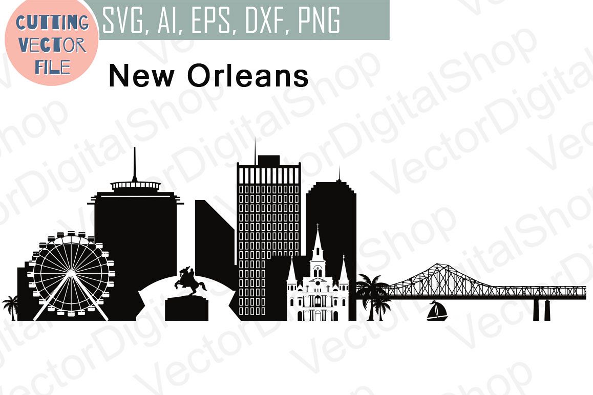 Download New Orleans Vector, Louisiana Skyline USA city, SVG, JPG, PNG, DWG, CDR, EPS, AI