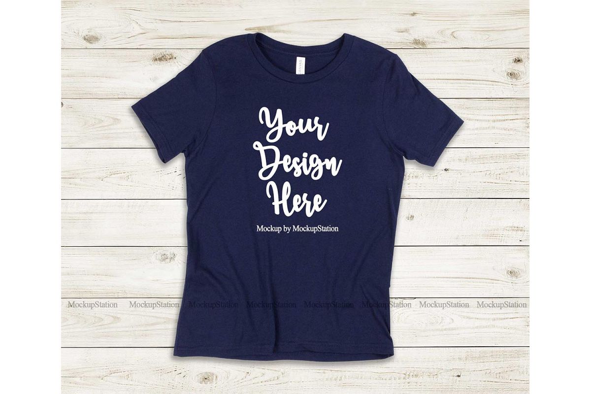 Kids Navy Tshirt Mockup, Youth Shirt Bella Canvas 3001Y example image 1