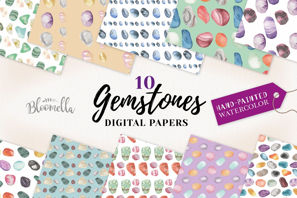 Gemstones Seamless Patterns Digital Papers Crystals Gems example image 1
