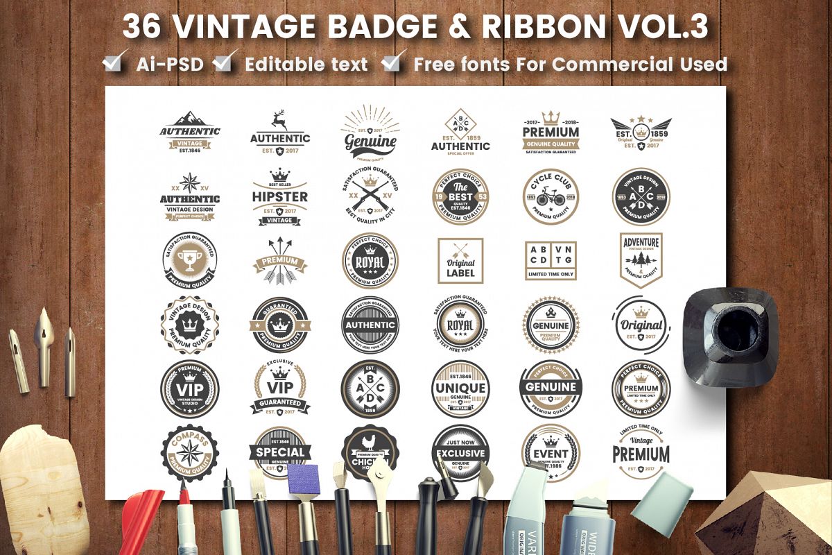 36 VINTAGE BADGE & RIBBON Vol.3 example image 1