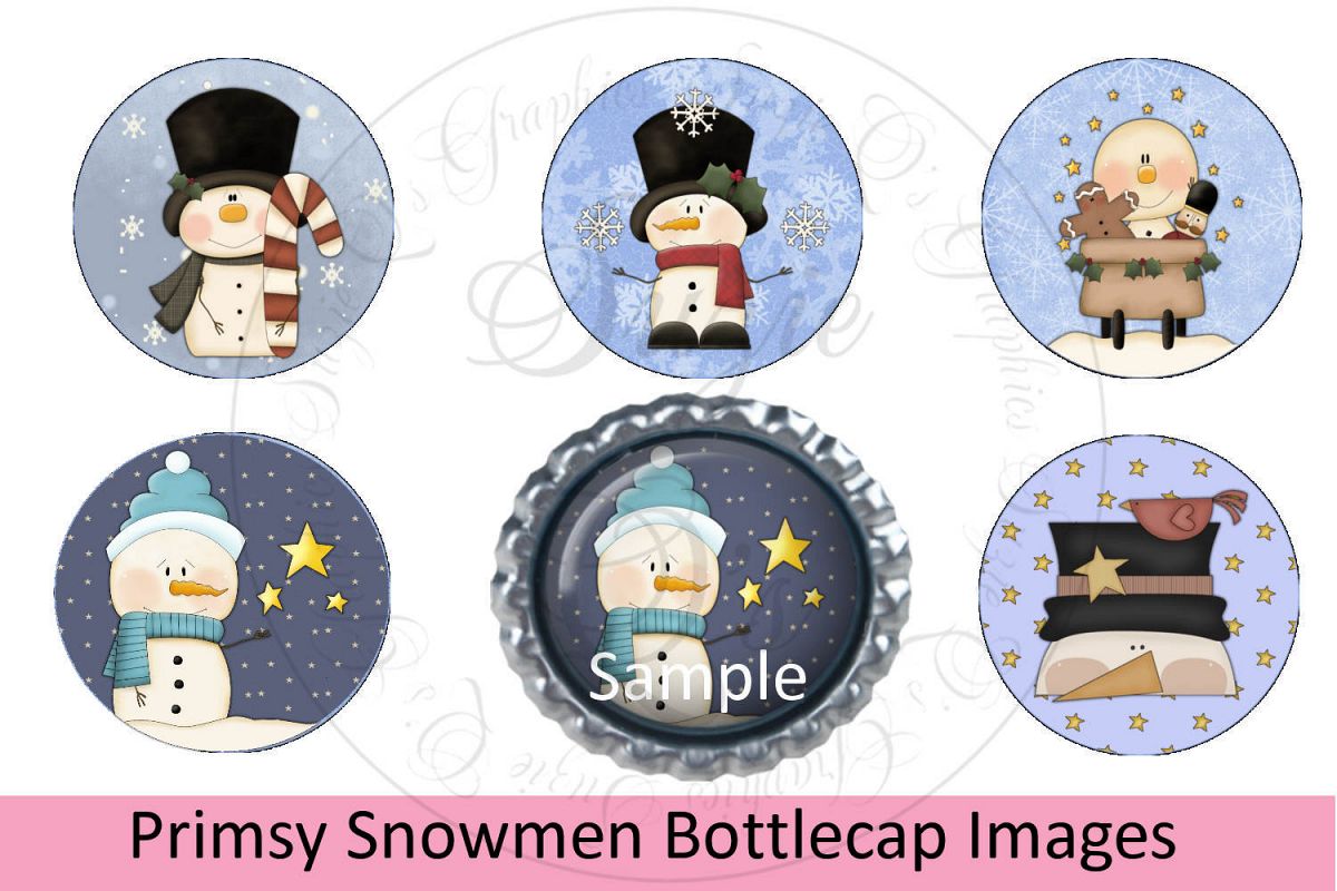 Primsy Snowmen Bottlecap Images, Labels example image 1