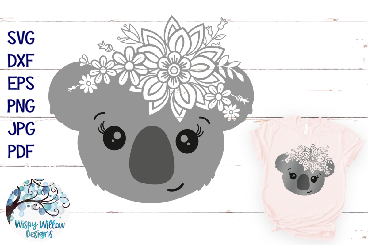 Floral Koala SVG | Girl Koala Face SVG Cut File (316289 ...