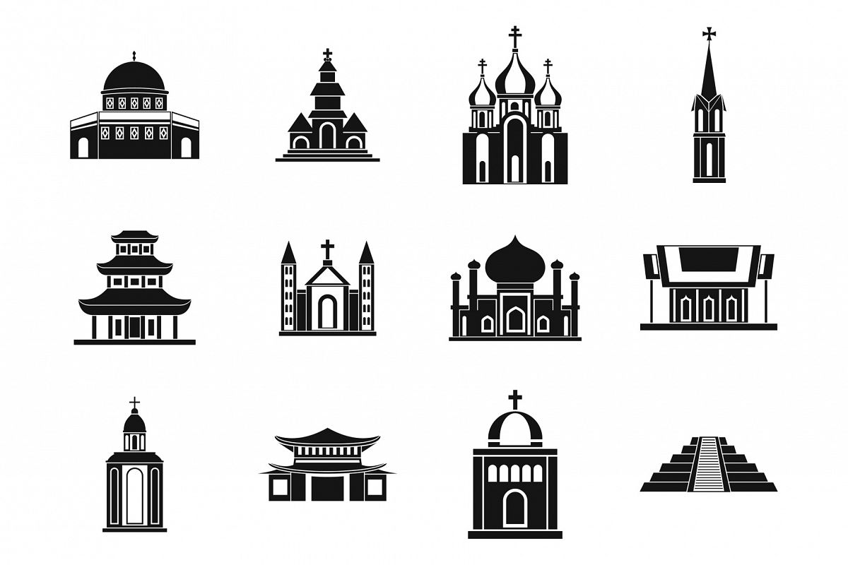 Temple icon set, simple style example image 1