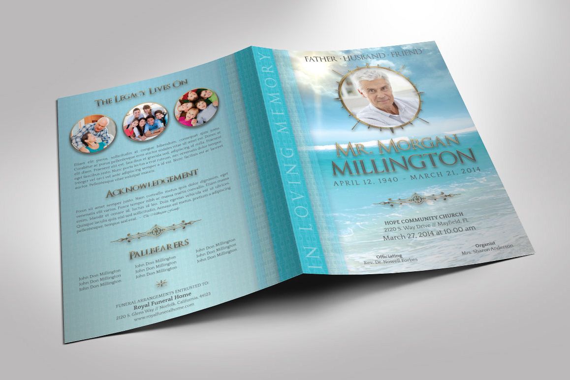 Oceanic Funeral Program Large Template - 8 Pages example image 1
