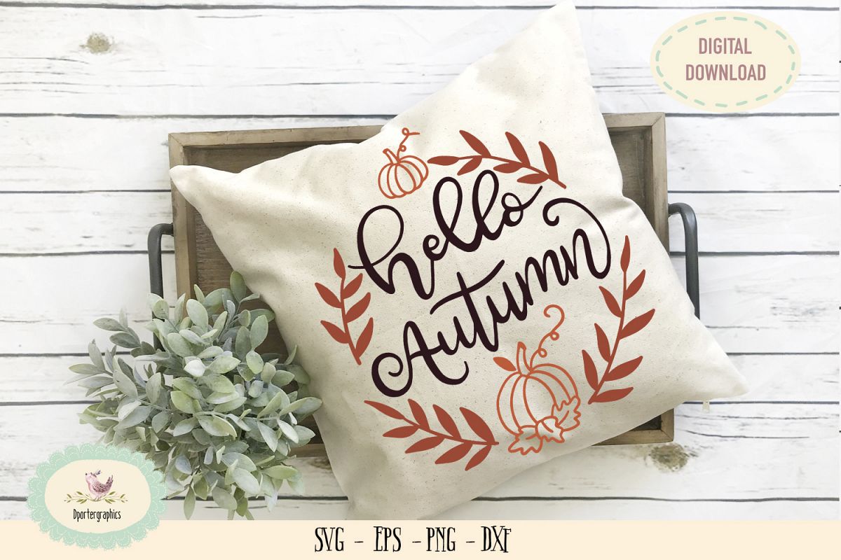 Hello Autumn pumpkin fall SVG PNG leaf wreath example image 1