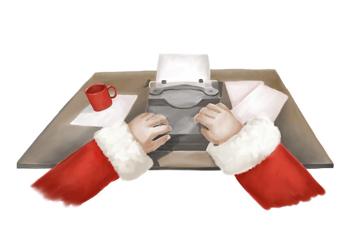 Santa Claus writes letter hand painting vector example image 1