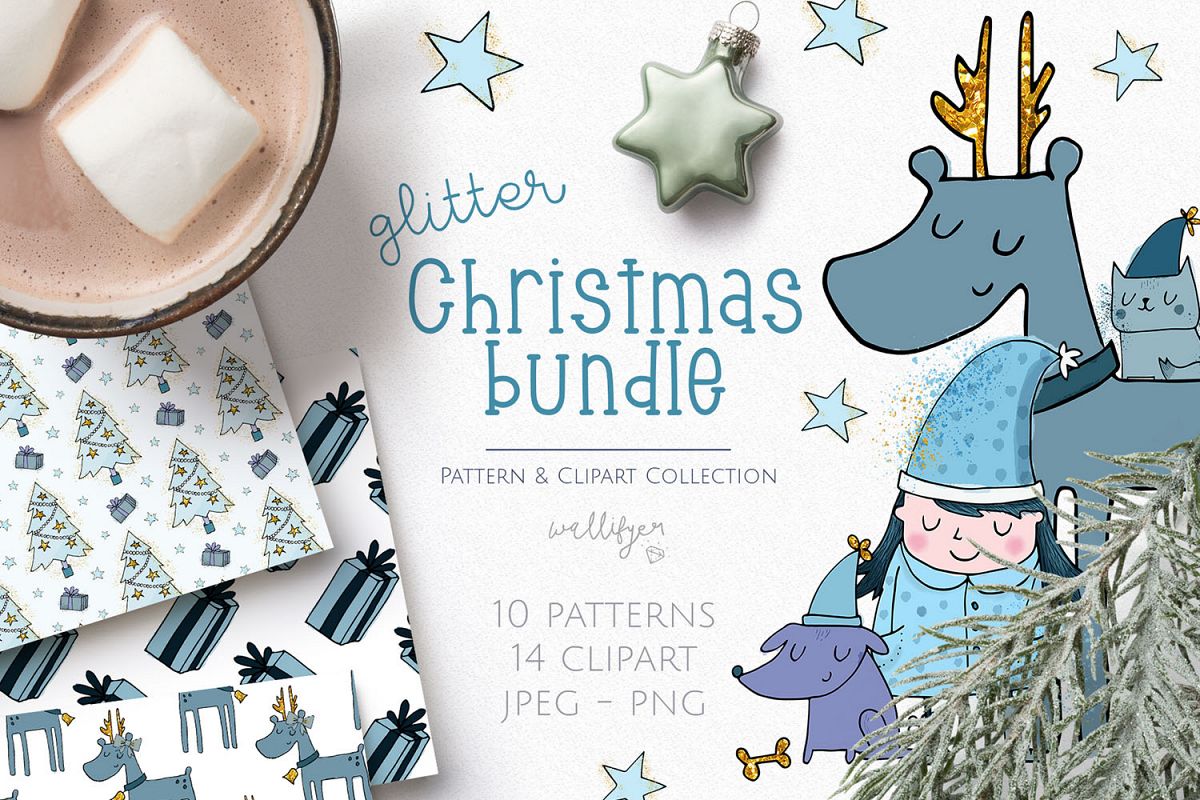 Christmas Clipart and Pattern Bundle example image 1