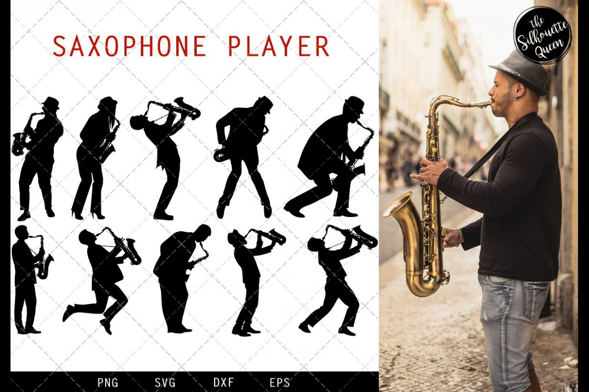 Saxophone Player svg file, jazz musician svg cut file example image 1