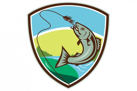Trout Biting Hook Lure Shield Retro example image 1