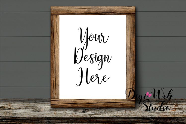 Wood Sign Mockup - Wood Frame on Distressed Rustic Shelf example image 1