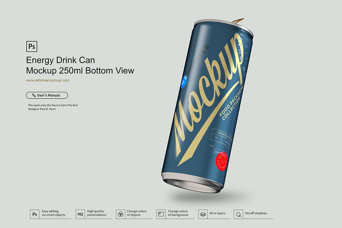 Energy Drink Can Mockup 250ml Bottom View example image 1