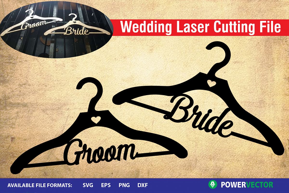 Wedding Clothe Hanger, Bride and Groom Wood Laser Cut Files example image 1